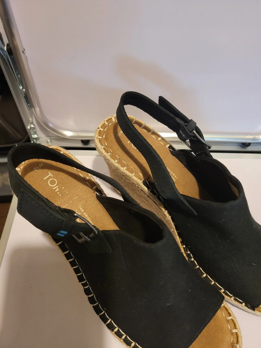 Toms Black Canvas Espadrille Wedge Sandals